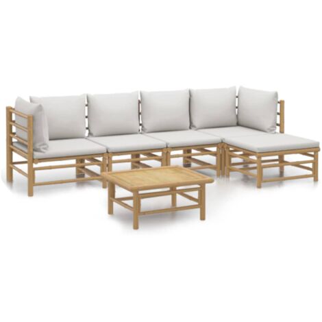 Salon de jardin 6 pcs avec coussins gris clair bambou (1/5)