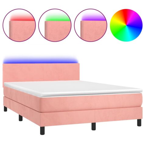 Sommier à lattes de lit avec matelas LED Rose 140x190 Velours (1/5)