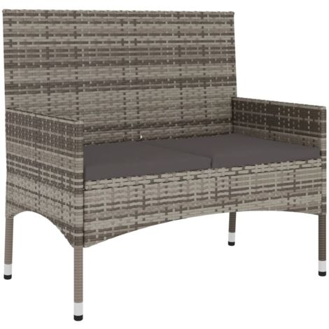 Banc de Jardin à 2 Places avec Coussins Gris Résine Tressée (1/5)