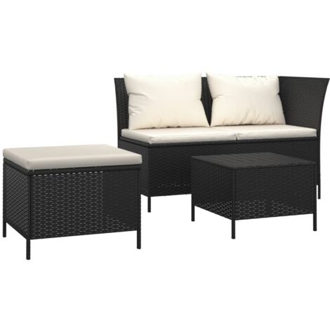 Salon de jardin 3 pcs avec coussins Noir Résine tressée (1/5)