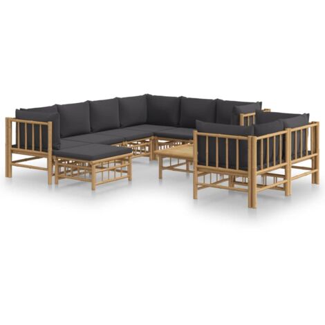 Salon de jardin 10 pcs avec coussins gris foncé bambou (1/5)