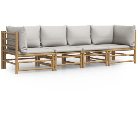 Salon de jardin 4 pcs avec coussins gris clair bambou (1/5)