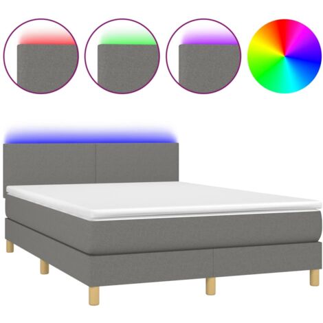 Sommier à lattes de lit et matelas et LED Gris foncé 140x190 (1/5)