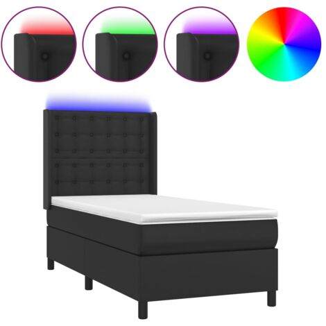 Sommier à lattes de lit matelas LED Noir 90x190 Similicuir (1/5)