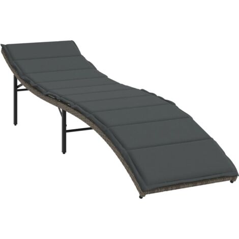 Chaise longue avec coussin gris 55x199x50 résine tressée (1/5)