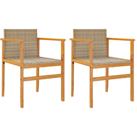 Chaises de jardin lot de 2 beige résine tressée et bois massif (1/5)