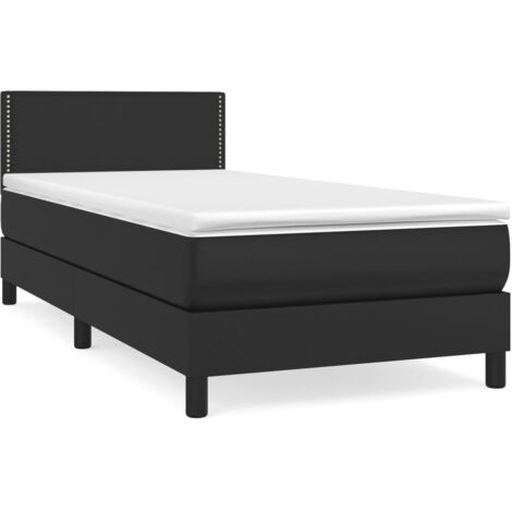 Sommier à lattes de lit avec matelas Noir 90x190 Similicuir (1/5)