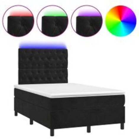 Sommier à lattes de lit matelas et LED Noir 120x200 Velours (1/5)