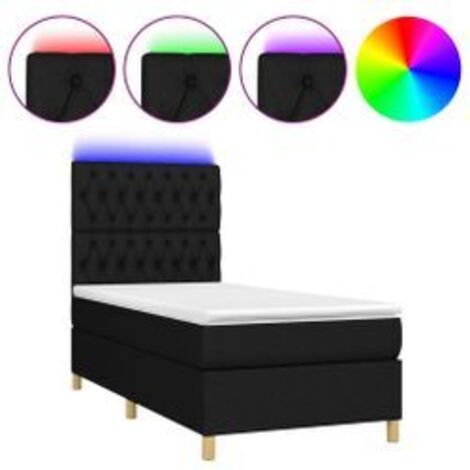 Sommier à lattes de lit et matelas et LED Noir 90x200 Tissu (1/5)
