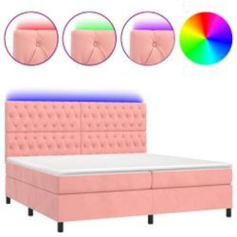 Sommier à lattes de lit matelas et LED Rose 200x200 Velours (1/5)