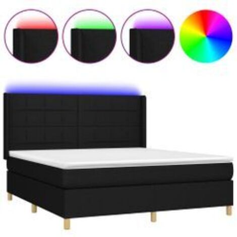 Sommier à lattes de lit matelas et LED Noir 180x200 Tissu (1/5)