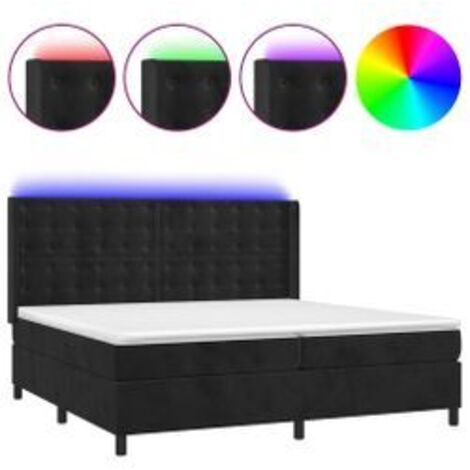 Sommier à lattes de lit matelas et LED Noir 200x200 Velours (1/5)