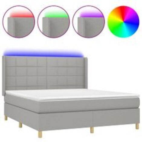 Sommier à lattes de lit matelas LED Gris clair 180x200 Tissu (1/5)