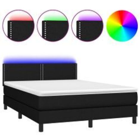 Sommier à lattes de lit avec matelas LED Noir 140x200 Tissu (1/5)