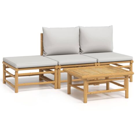 Salon de jardin 4 pcs avec coussins gris clair bambou (1/5)