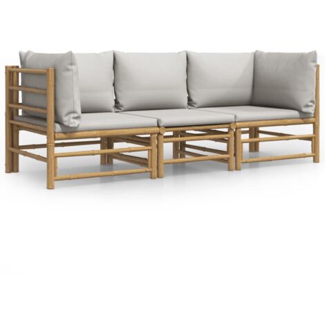 Salon de jardin 3 pcs avec coussins gris clair bambou (1/5)