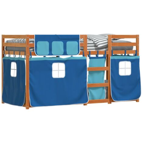 Lit superposé avec rideaux bleu 80x200 bois pin massif (1/5)