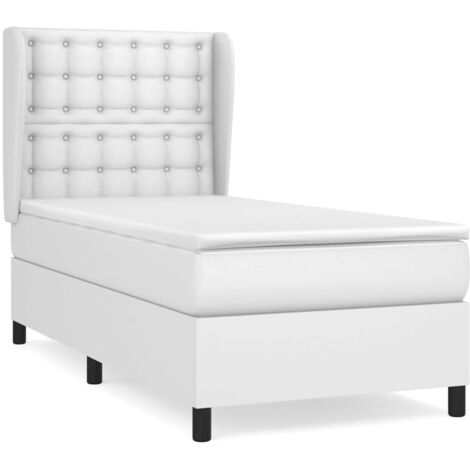 Sommier à lattes de lit avec matelas Blanc 90x200 Similicuir (1/5)