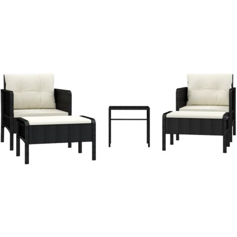 Salon de jardin 5 pcs avec coussins Noir Résine tressée (1/5)