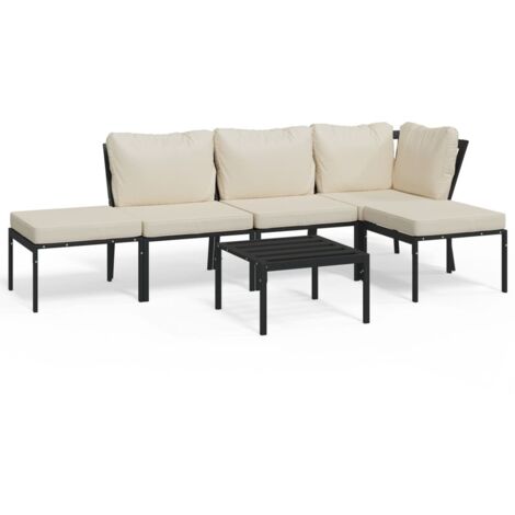 Salon de jardin 6 pcs avec coussins sable acier (1/5)
