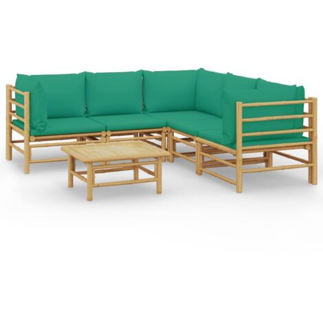 Salon de jardin 6 pcs avec coussins vert bambou (1/5)