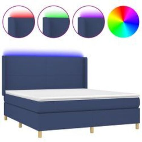 Sommier à lattes de lit matelas et LED Bleu 180x200 Tissu (1/5)