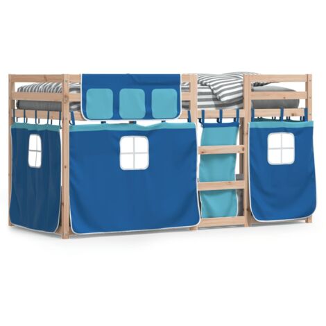 Lit superposé avec rideaux bleu 80x200 bois pin massif (1/5)
