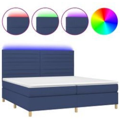 Sommier à lattes de lit et matelas et LED Bleu 200x200 Tissu (1/5)