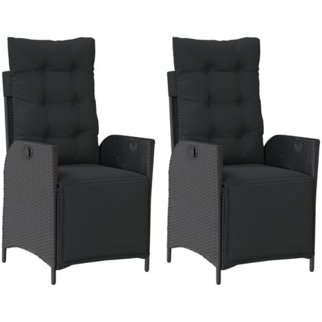 Chaises inclinables de jardin lot de 2 repose-pied noir rotin (1/5)