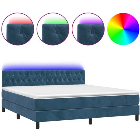 Sommier à lattes de lit avec matelas LED Bleu foncé 160x200 (1/5)