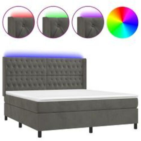 Sommier à lattes de lit matelas et LED Gris foncé 180x200 (1/5)