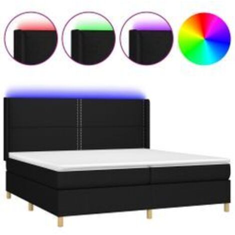 Sommier à lattes de lit matelas et LED Noir 200x200 Tissu (1/5)