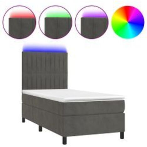 Sommier à lattes de lit matelas LED Gris foncé 80x200 Velours (1/5)