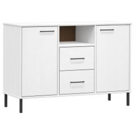 Buffet avec pieds en métal Blanc 113x40x77 Bois massif OSLO (1/5)
