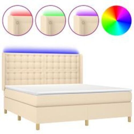 Sommier à lattes de lit matelas et LED Crème 180x200 Tissu (1/5)