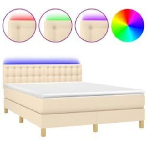 Sommier à lattes de lit avec matelas LED Crème 140x200 Tissu (1/5)