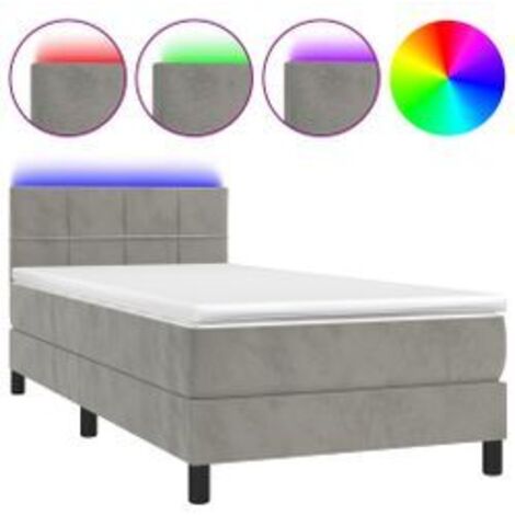 Sommier à lattes de lit et matelas et LED Gris clair 90x200 (1/5)