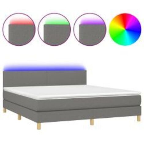 Sommier à lattes de lit et matelas et LED Gris foncé 160x200 (1/5)