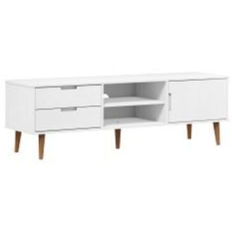 Meuble TV MOLDE Blanc 158x40x49 Bois de pin massif (1/5)