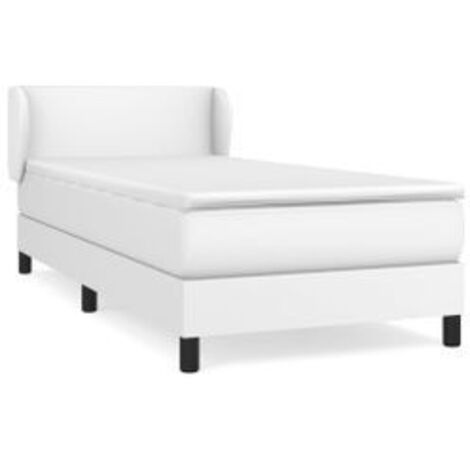 Lit sommier matelas 90x200 cm contre mal de dos similicuir blanc