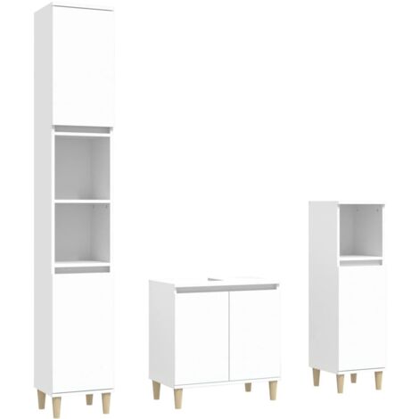 Ensemble de meubles salle de bain 3 pcs blanc bois d'ingénierie (1/5)