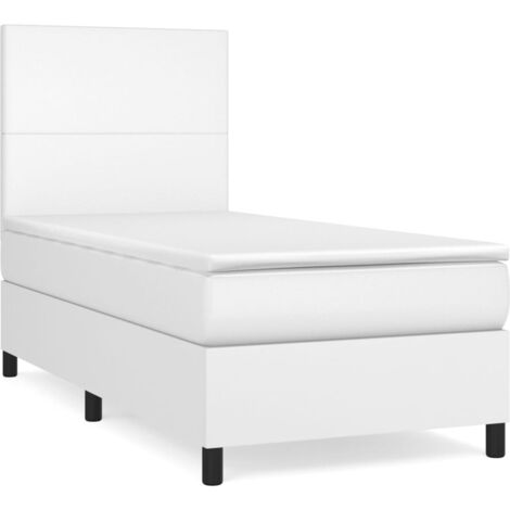Sommier à lattes de lit avec matelas Blanc 90x200 Similicuir (1/5)