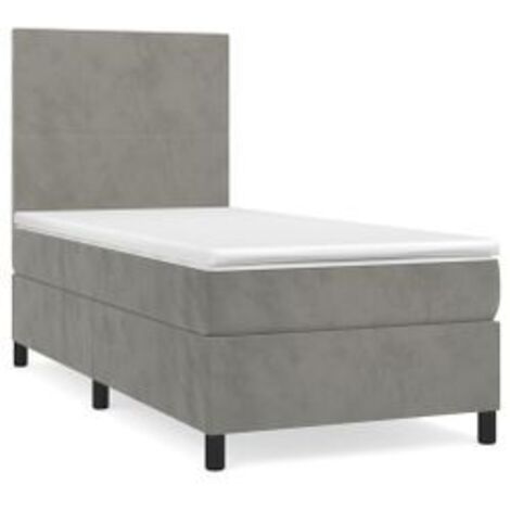 Sommier à lattes de lit et matelas Gris clair 90x200 Velours (1/5)