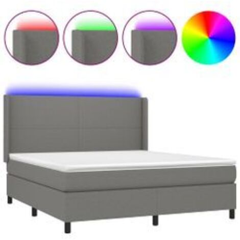 Sommier à lattes de lit matelas LED Gris foncé 180x200 Tissu (1/5)