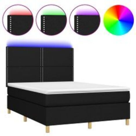 Sommier à lattes de lit et matelas et LED Noir 140x200 Tissu (1/5)