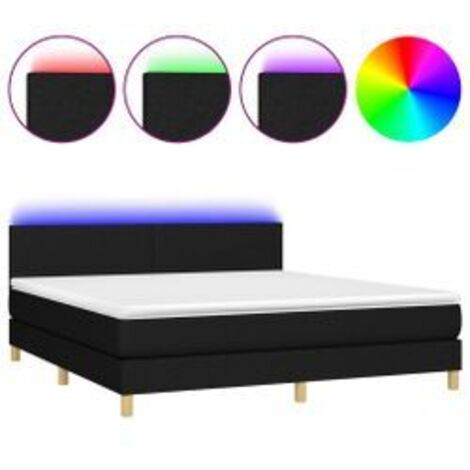 Sommier à lattes de lit avec matelas LED Noir 180x200 Tissu (1/5)