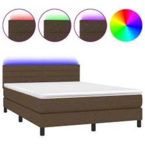 Sommier à lattes de lit matelas et LED Marron foncé 140x200 (1/5)