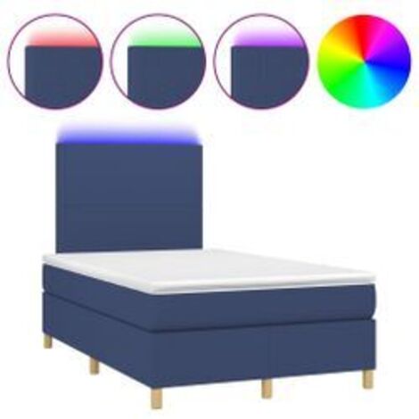 Sommier à lattes de lit et matelas et LED Bleu 120x200 Tissu (1/5)