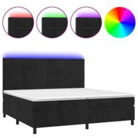 Sommier à lattes de lit avec matelas LED Noir 200x200 Velours (1/5)