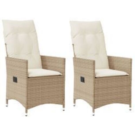 Chaises inclinables de jardin lot de 2 et coussins beige rotin (1/5)